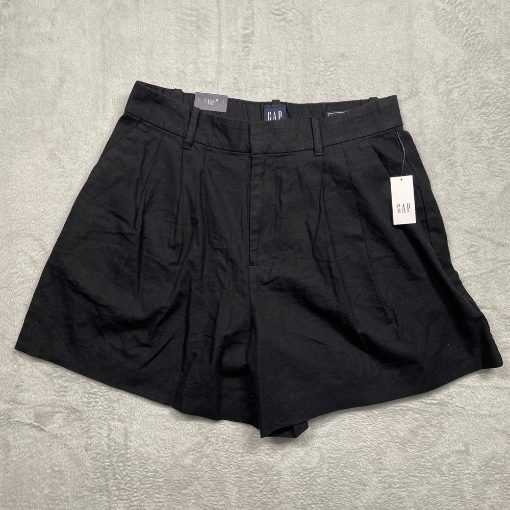 Gap Linen-Blend Shorts Women Size S Black High Rise Pleated
